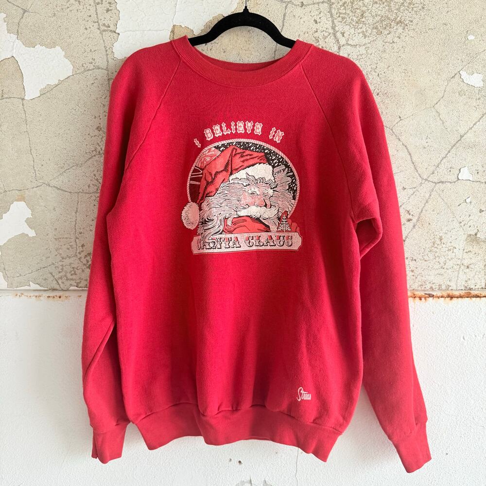 Vtg 90s Christmas Sweatshirt USA Made Fruit of the Loom 50/50 Red XL Santa Claus